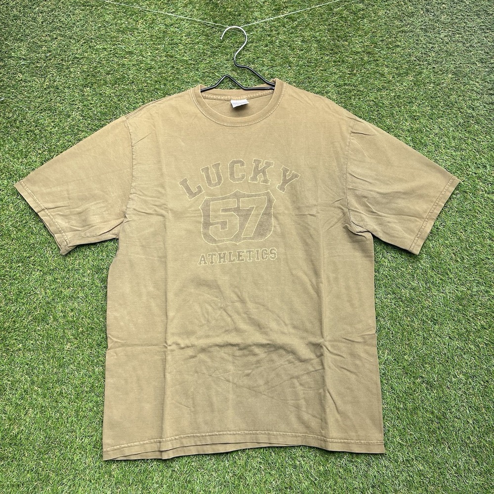 Lucky Brand Shirt Mens Large Graphic Green Camisa Short Sleeve Regular Fit y2k